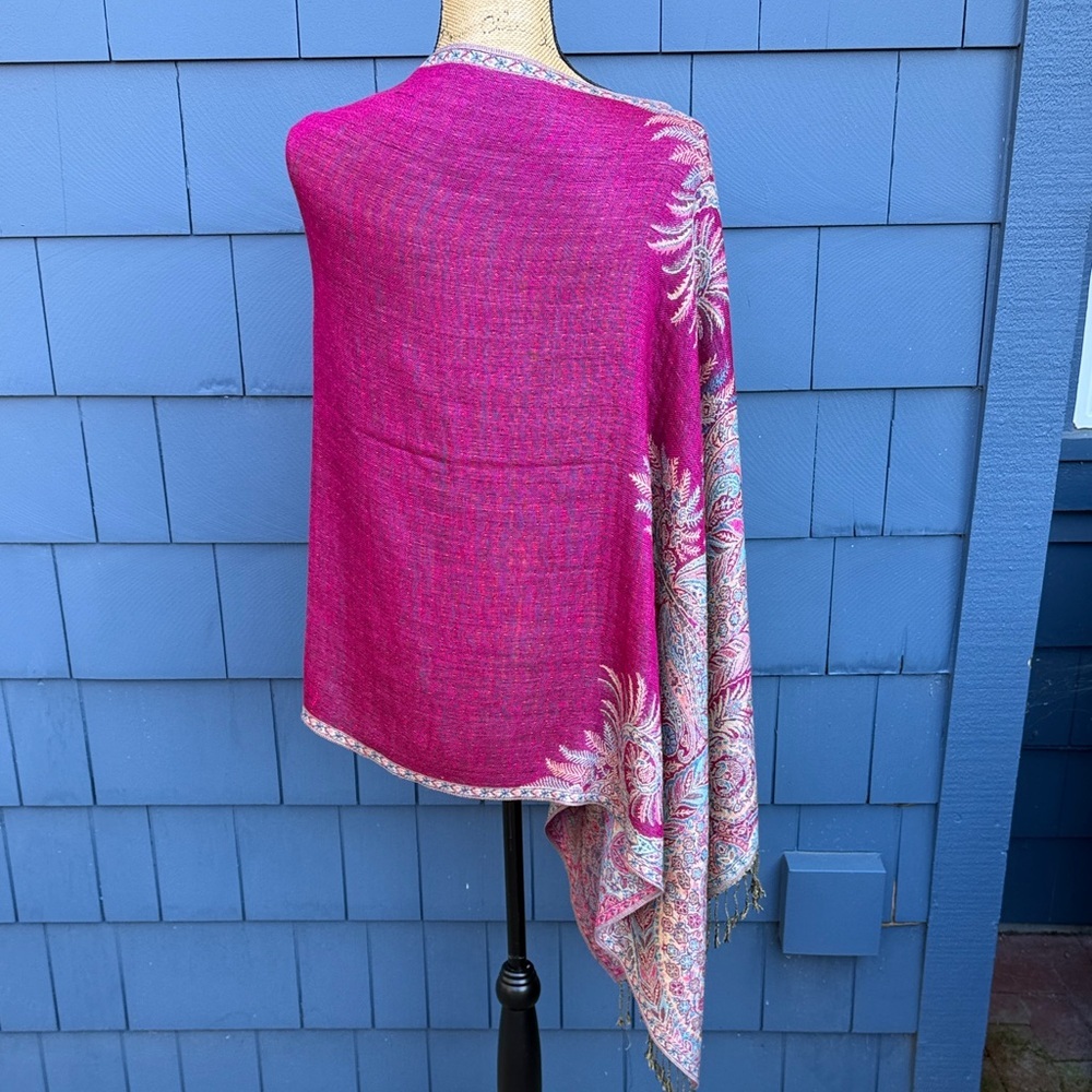 Elegant Fuchsia Paisley Wrap Shawl - Women Accessories - Picture 6 of 11
